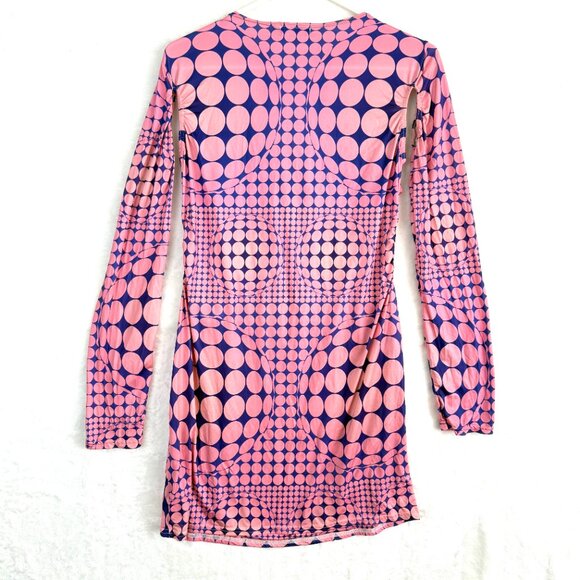 Pretty Little Thing Cut Out Bodycon Mini Dress Womens 12 Pink Purple Geometric - Picture 3 of 7